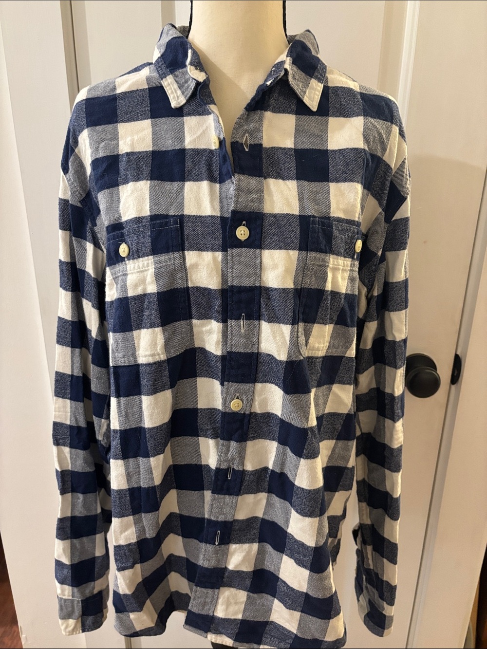 J. Crew Navy and White Buffalo Check Button-Down Shirt